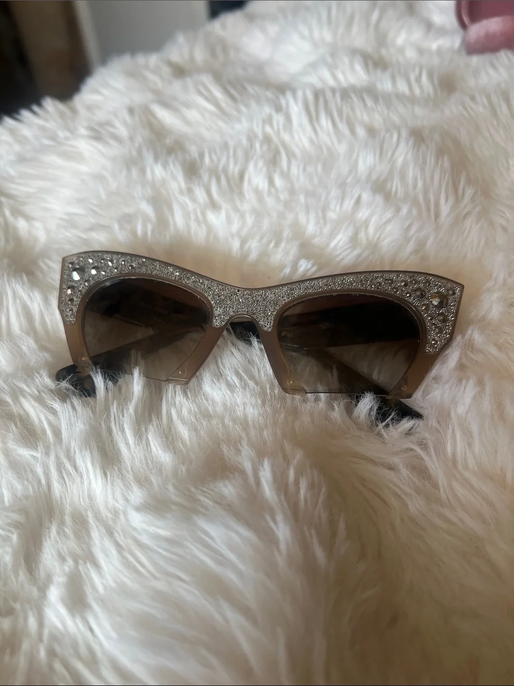 Miu Miu Crystal Embellished Cat Eye Sunglasses - Pink Case